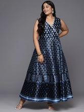 Blue Plus Size Printed Wrap Maxi Dress-AP-AHEDPSDP-194-FF